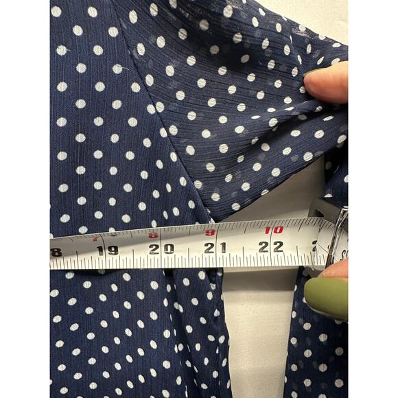 Anthro 11:1 TYLHO Navy Polka Dot Tie-Neck Dress L Breezy Retro Style Old Money - Picture 6 of 11